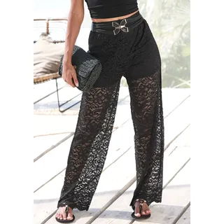 Schlupfhose LASCANA "mit weitem Bein", Damen, Gr. 34, N-Gr, schwarz, Spitze, Obermaterial: 98% Polyamid, 2% Elasthan. Futter: 100% Polyester, unifarben, figurumspielend lang, Hosen Schlupfhose, aus transparenter Spitze mit integrierter Shorts, luftige Sommerhose, Topseller
