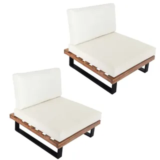 Mendler 2er-Set Lounge-Sessel HWC-H54, Garten-Sessel, Spun Poly Akazie Holz Alu hellbraun,