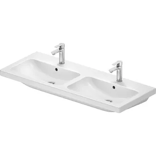 Duravit D-Code Doppelwaschtisch, mit 2 Hahnlöchern und Überlauf, 1200 × 480 × 165 mm, Weiß Hochglanz, 24001200002
