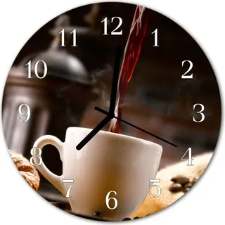 Glasuhr Wanduhr Küchenuhr Echt-Glas 30fi cm Kaffee braun - Braun