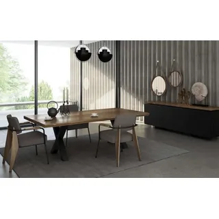 Esszimmermöbel Set Esstisch Stühle Anrichte Walnuss natur - Anthrazit matt - Braun