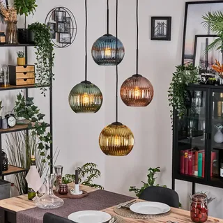 HOFSTEIN Hängeleuchte Koyoto, 4-flammige Hängelampe aus Metall/Glas in Schwarz/Blau/Grün/Gold/Kupfer, moderne Pendelleuchte im Retro/Vintage-Design (Schirme Ø 20 cm), E27, Esszimmer, Wohnzimmer, Küche