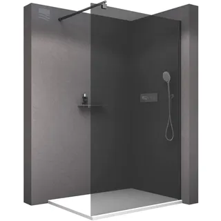 Bernstein Duschabtrennung Walk In Nano EX101 aus 8 mm grauem Glas mit schwarzem Wandprofil in 120 cm Breite für moderne und pflegeleichte Badezimmergestaltung