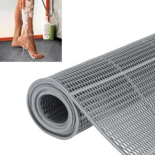 MYOYAY Drainage Bodenmatte 4mm Dick, 90 x 300 cm rutschfest Duschmatte Kommerzielle Antirutschmatte PVC Mesh Drainagematte Perforiert Hohlmatte Gummimatte für Küche Schwimmbad Grau