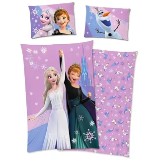 Disney Frozen - Die Eiskönigin Bettwäsche, Anna, ELSA 40x60cm + 100x135cm, 100% Baumwolle mit Reißverschluss