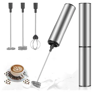 MOSUO Elektrischer Milchaufschäumer, wiederaufladbar, USB und Mini-Handmixer mit Doppel-Schneebesen, Mixer aus Edelstahl für Kaffee, Creme, Cappuccino, Latte, Cocktails, Saft