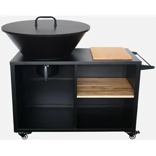 sweeek - Grill-Feuerschale Ø 80 cm, Servierwagen mit Stauraum und Deckel - Schwarz