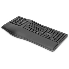 DIGITUS Ergonomische Funk-Tastatur - DE-Tastaturlayout (QWERTZ) - Hotkey-Tasten - Nano USB-Empfänger - Schwarz