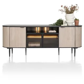 XOOON Aramon Sideboard inkl. 2 Türen + 2 Glastüren mit LED Metall/HPL