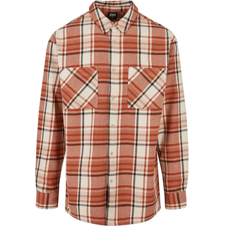 Urban Classics Long Oversized Checked Leaves Langarmhemd - Soft Seagrass / Red - M