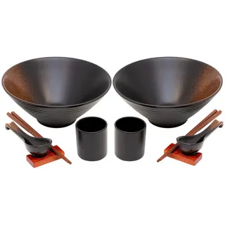 Intirilife Ramen Schüssel SET für 2 Personen aus Keramik , Schwarz , 10-teilig , lebensmittelecht , Geschirr, Schalen & Schüsseln