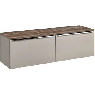 Waschtischunterschrank 160cm 2 Schubkästen PUEBLA-56-TAUPE in taupe mit Vintage Oak, B/H/T ca. 160,4/48,5/46 cm - Beige