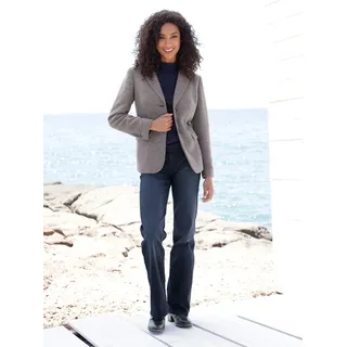 Jackenblazer HEINE "Blazer", Damen, Gr. 42, blau (marine, sesam, gemustert), 80% Polyester, 20% Wolle, Blazer Jackenblazer