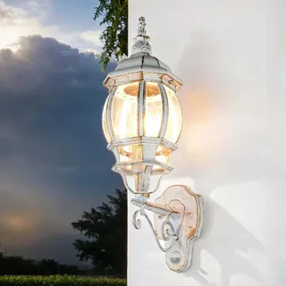 Licht-Erlebnisse Aussenlampe mit Bewegungsmelder Laterne E27 IP23 54 cm hoch in Weiß Gold Rustikal Alu Glas Außenleuchte Wandlampe außen Beleuchtung Eingang