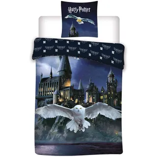 Harry Potter Bettwäsche-Set, Bettbezug 135 x 200 cm, Kissenbezug Hogwarts 80 x 80 cm, 100% Polyester