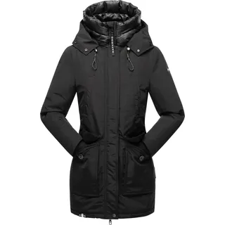 Navahoo Blizzardstorm Warmer Damen Herbst Wintermantel mit Kapuze Parka Übergangsjacke Winterjacke Vegan Schwarz Gr. 34 - XS - Schwarz