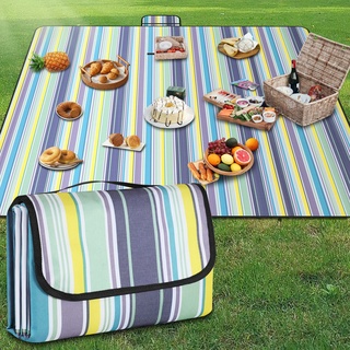 GUSUWU Picknickdecke, wasserdicht, Strandteppich, 200 x 300 cm, waschbar, leicht, mit Griff, blau, vertikale Streifen, geeignet für Wandern, Reisen, Outdoor, Camping, Park, GU-1