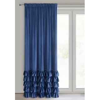Eurofirany Carli Samtvorhang mit Rüsche, Velvet Vorhang mit Kräuselband -1 STK. Vorhang Blickdicht, Verdunkelung, Exklusiver Vorhang für Wohnzimmer, Schlafzimmer, 140x250 cm, Dunkelblue