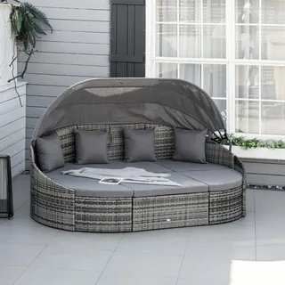 Outsunny Rattan Sonneninsel 4-teilig – mit Sonnendach & Sitzgruppe, inkl. 4 Kissen, aus Metall & Rattan, für Garten & Terrasse, Grau - Grau