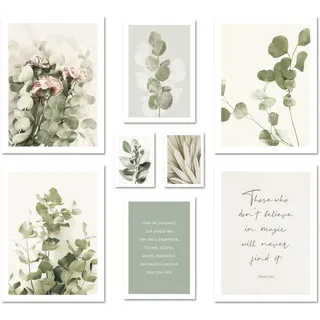 ARTFAVES® Poster Set - EUCALYPTUS - mehrteilige Wanddeko Wohnzimmer & Schlafzimmer - 8 moderne Wandbilder Eukalyptus, Pflanzen, grün, natur, Boho - ohne Bilderrahmen