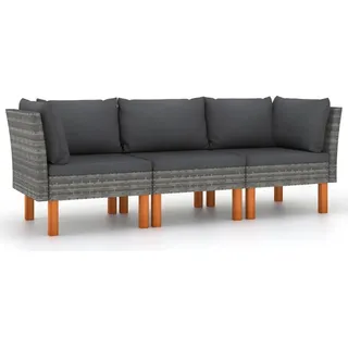 vidaXL 3-Sitzer-Gartensofa mit Kissen Grau Poly Rattan - Grau