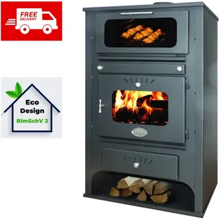 Kaminofen Holzofen Wasserführend Zvezda GF VR 16 Backofen mit Glas 24 kW EEK A - Schwarz