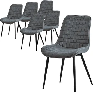 ML-Design Esszimmerstühle 6er Set, Anthrazit, Sitzfläche aus Kunstleder mit schwarzen Metallbeinen, Küchenstühle mit Rückenlehne - Dunkelgrau