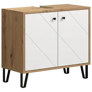 trendteam smart living - Touch - Waschbeckenunterschrank - Artisan Eiche/Weiß - 2 Fächer und 1 Einlegeboden - (BxHxT) 69 x 61 x 33 cm - moderne Metallfüße - kratzfest