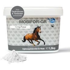 NutriLabs Mobifor®-GR Pulver für Senior-Pferde 1,5 kg - Nahrungsergänzung mit Ginkgo, Hefe, Bockshornklee usw. - MSM für Pferde - Ergänzungsmittel mit Glucosamin Pulver - Weißdorn Pferd