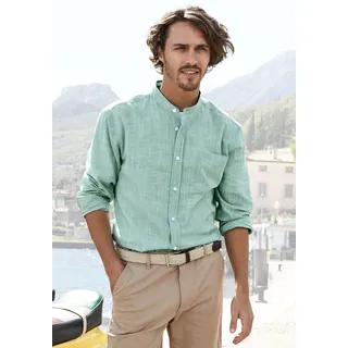 H.I.S. H.I.S, Langarmhemd regular fit, Stehkragenhemd mit Brusttasche, reine Baumwolle, grün,