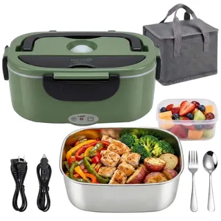MEGAWISE Elektrische Lunchbox 1,5 l mit 304 Edelstahl-Behälter, 3-in-1-Lunchbox für Erwachsene, Lebensmittelwärmer für Auto, LKW, Büro, inklusive Utensilien und Tasche