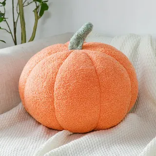 Kürbis Kissen Deko, Kürbiskissen Plüsch Pumpkin Herbstdeko Kissen Orange Kürbis Zierkissen Herbst Deko für Halloween Erntedankfest Sofa Bett Dekoration (Orange)
