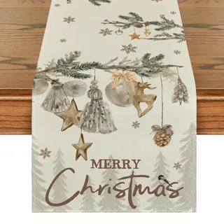 Artoid Mode Bäume Hirsche Kugel Merry Christmas Weihnachten Tischläufer, Winter Xmas Küche Tisch Dekoration Drinnen Urlaub Party Dekor 40x140 cm