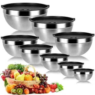 Cinnani Edelstahl Schüssel Set 8-teilig, Edelstahlschüssel Edelstahl Rührschüssel, Salatschüssel,Küchenschüssel mit Deckeln, Multifunktional schüsseln,Stapelbar