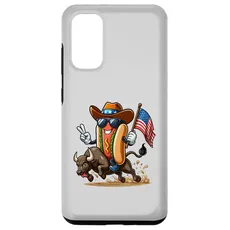Hülle für Galaxy S20 Funny Hotdog Holding USA Flag Riding Bull 4th of Juli Rodeo