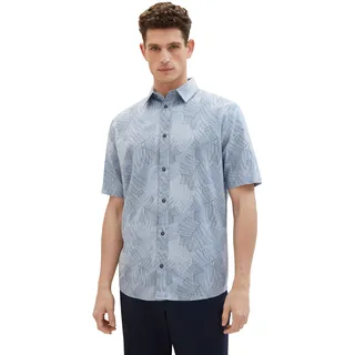 TOM TAILOR Herren Comfort Fit Chambray Hemd mit Muster, 35094 - Blue Multicolor Leaf Design, XL