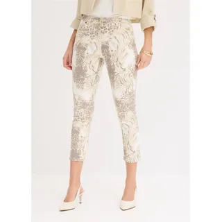 bonprix 7/8-Hose Slim Fit Passform, 7/8-Länge, Five-Pocket-Design, mit Gürtelschlaufen, beige leo bedruckt