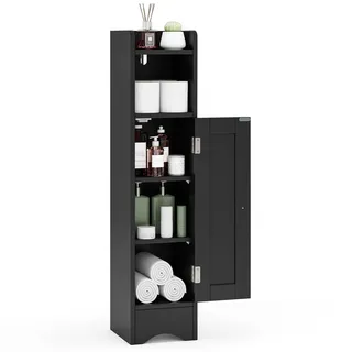FANTASK Badschrank schmal, Freistehender Toilettenschrank mit offenem Fach & 2 verstellbare Ablagen, Badezimmerschrank für Badezimmer & Wohnzimmer, 18 x 19,5 x 80 cm (Schwarz)