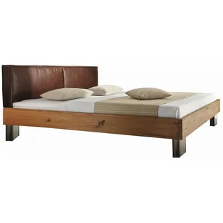 Hasena Bett , Braun, Eichefarben , Holz, Leder , Echtleder , Vintage-Leder , Wildeiche , 160x200 cm , Über- und Sondergrößen erhältlich, gepolstertes Kopfteil, Lederauswahl , Schlafzimmer, Betten, Holzbetten