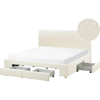 BELIANI Bett Cremeweiß Bouclé Stoff 180 x 200 cm mit Stauraum Schubladen Inkl. Lattenrost Gepolsterter Bettrahmen Klassisches Design Schlafzimmer - Weiß, Braun