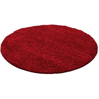 Ayyildiz Hochflorteppich , Rot , Textil , Uni , rund , Oeko-Tex® Standard 100 , für Fußbodenheizung geeignet, schmutzabweisend, für Hausstauballergiker geeignet, lichtunempfindlich, antistatisch, pflegeleicht, strapazierfähig, leicht zusammenrollbar , Teppiche und Böden, Teppiche, Runde Teppiche