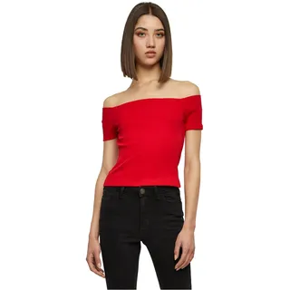 Urban Classics Damen Regular Fit T-Shirt Ladies Off Shoulder Rib Tee TB1500, Einfarbig, Gr. Large (Herstellergröße: L), Rot (Fire Red 00697)