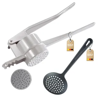 Westmark Spätzle-Set, 2tlg., 1 Spätzle-/Kartoffelpresse mit traditioneller Lochung, Spätzlechef + 1 Schöpflöffel, Gentle, Aluminiumdruckguss/PA, Silber/Schwarz, 612022E8