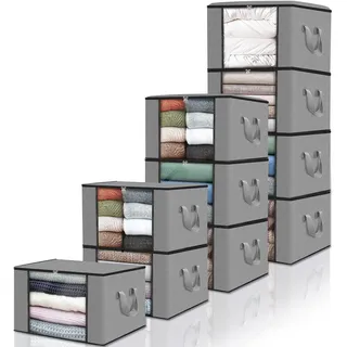 edihome edihome, Aufbewahrungstasche, (10 Stück), Kleideraufbewahrung, Kleiderschrank organizar, Unterbett Aufbewahrungsbox, Klappbar (Hellgrau, 10 Packung)