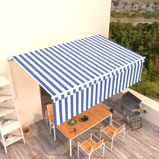 The Living Store Markise Manuell Einziehbar mit Rollo 5x3 m Blau und Weiß - Blau
