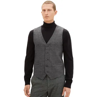 TOM TAILOR Herren Casual Weste mit seitlichen Abnähern, grey black grindle check, 52
