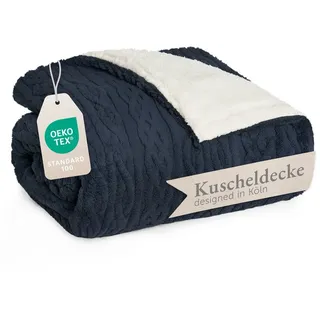 Blumtal Kuscheldecke Bettüberwurf 130 x 150 cm Dunkelblau/Weiß