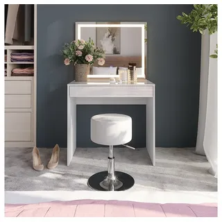 Vicco Schminktisch Sherry, Weiß/Weiß Hochglanz, 81.4 cm mit LED-Spiegel und Hocker