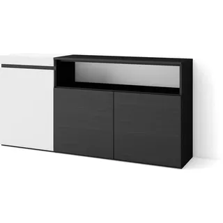 Skraut Home | Sideboard, Highboard | Kommode, Komodenschrank | 150x75x35cm | 3 Türen | Wohnzimmer, Küche | Moderner Stil | Weiß und Schwarz