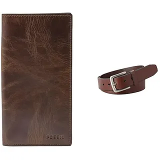 Fossil Herren Derrick Braunes Leder Portemonnaie und Joe Gürtel, Set